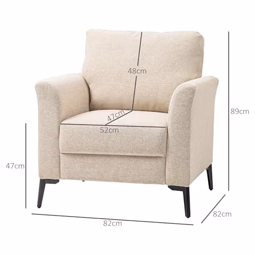 HOMCOM Modern Upholstered Linen Accent Armchair with Metal Legs in Beige – 2