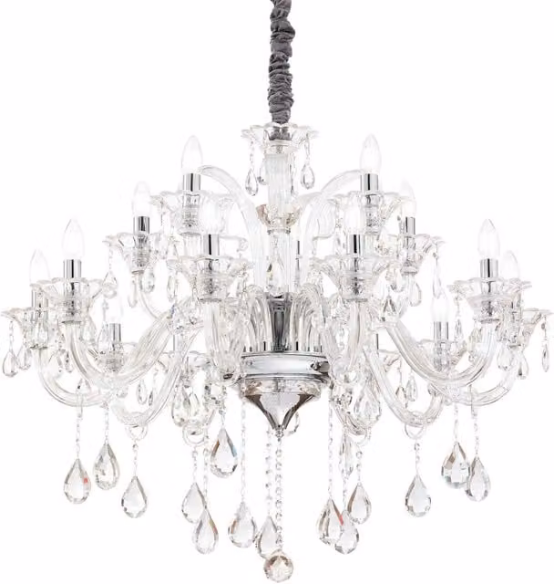 Ideal Lux Colossal 15-Light Chandelier with Clear Glass and Crystal in Chrome and Yellow