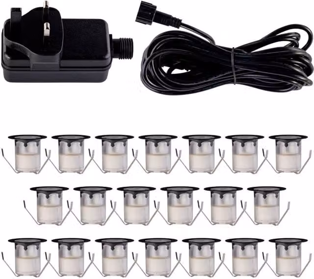First Choice Lighting Set of 20 Black IP67 Cool White LED Recessed Decking Lights