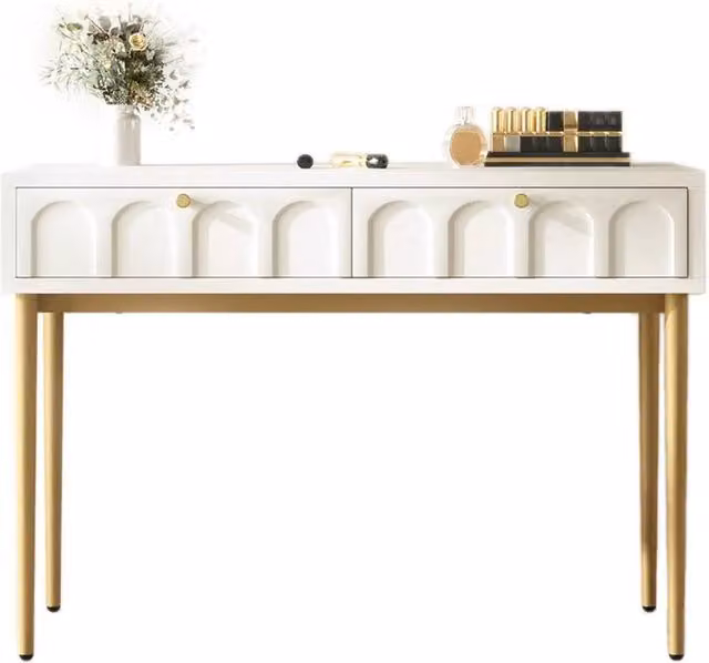 Nordara White Console Table with Drawers and Metal Frame