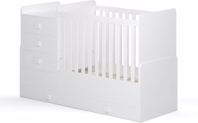 Kudl Baby Convertible Combi Cot with Storage, Changing Area and Drop Side, White