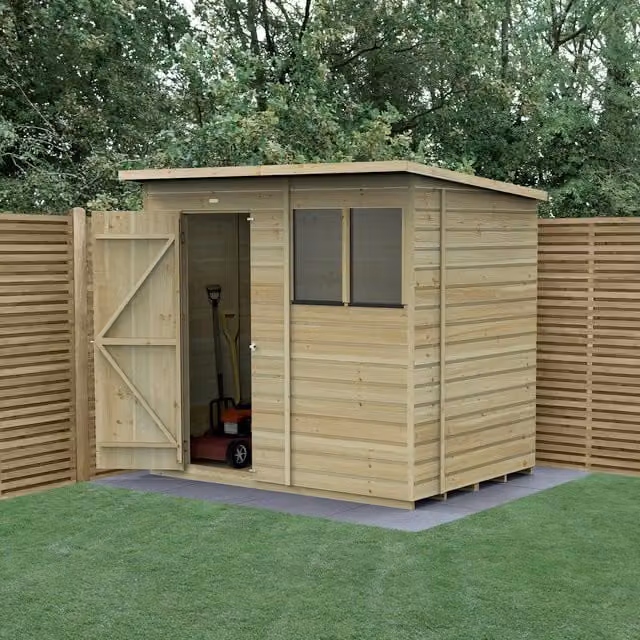 Beckwood Pent Wooden Garden Shed in Green or Brown, W/D/H: 213.36 x 152.4 x 213.36 cm