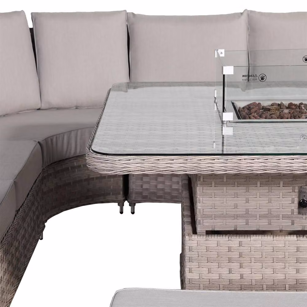Furnishings For Less UK Rattan Garden Corner Sofa Set with Rising Fire Pit Table and Bench in Grey – 3