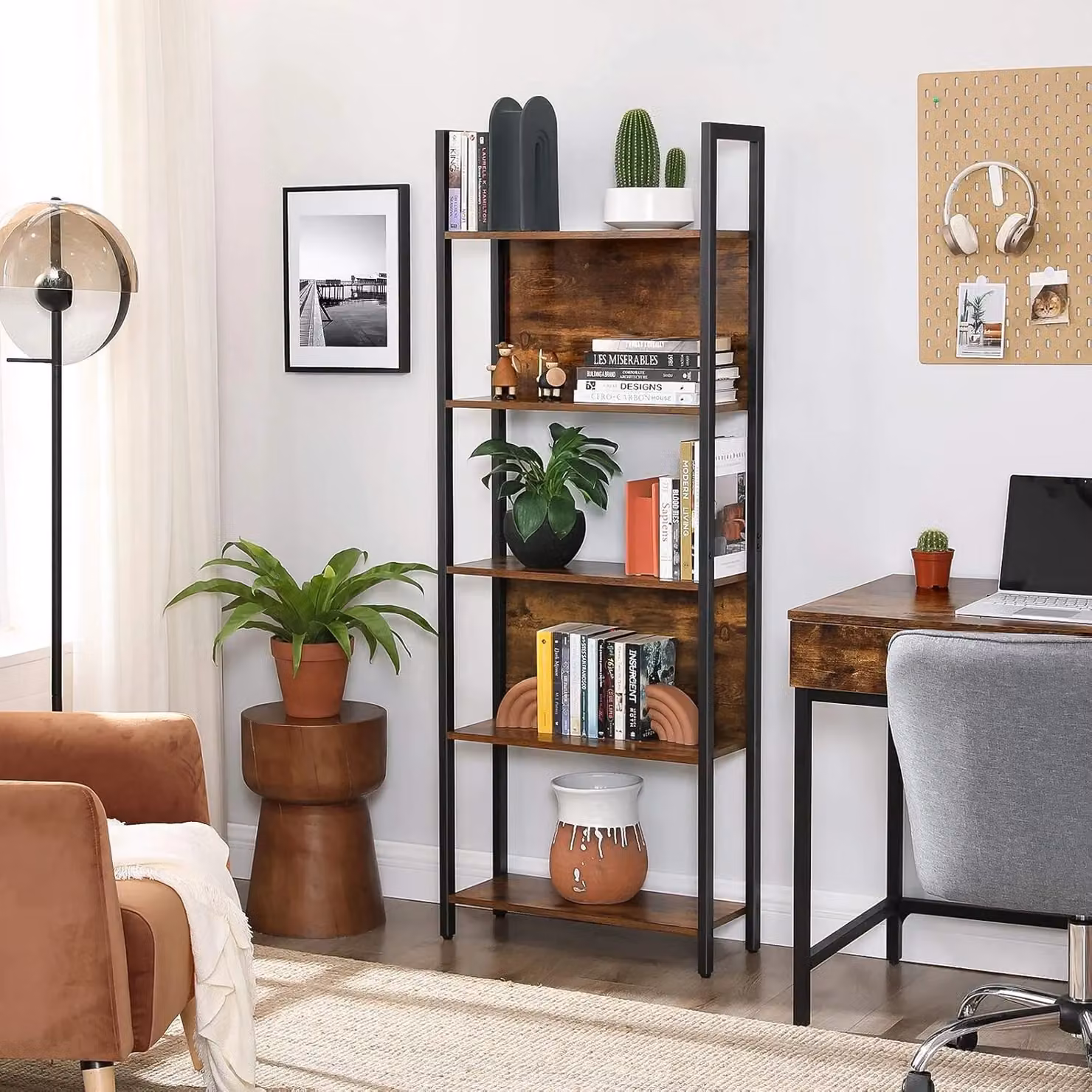 VASAGLE 5-Tier Industrial Storage Shelf with Steel Frame in Brown and Black – 4
