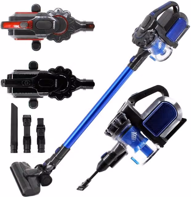 AREBOS 2-in-1 Bagless Hand and Floor Vacuum Cleaner with LED Headlight, Blue