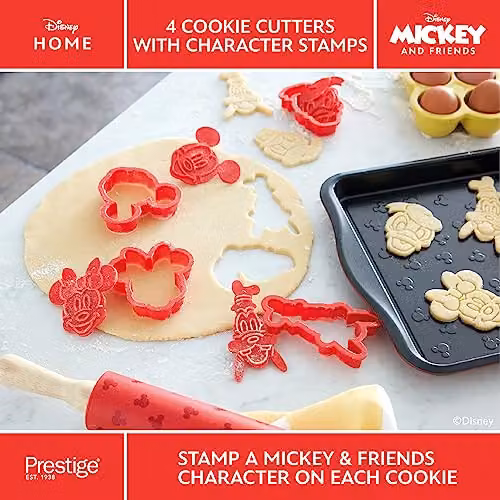 Prestige Disney Bake with Mickey Kitchen Utensils Set in Red with Silicone Spatulas, Rolling Pin and Cookie Cutters – 3