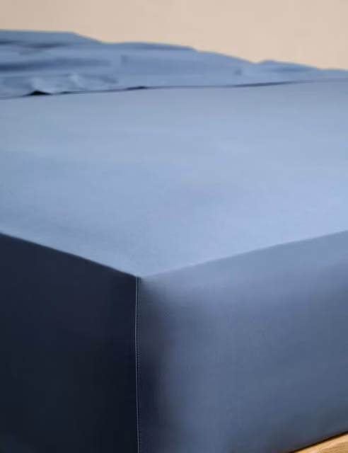 M&S Egyptian Cotton Deep Fitted Sheet, Blue, W/D/H: 140 x 200 cm