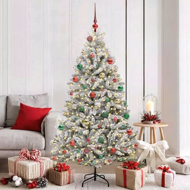 Berkfield Home Artificial Christmas Tree in Green and White, Height: 180 cm
