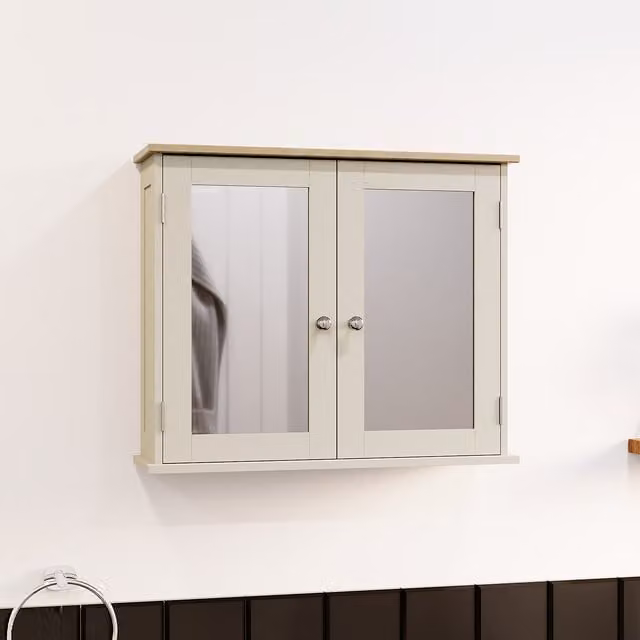 Priano 2 Door Mirrored Wall Cabinet in Matt Light Grey