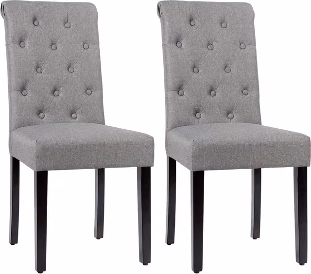 Costway Set of 2 Grey Fabric Upholstered Dining Room Chairs with Rubberwood Frame