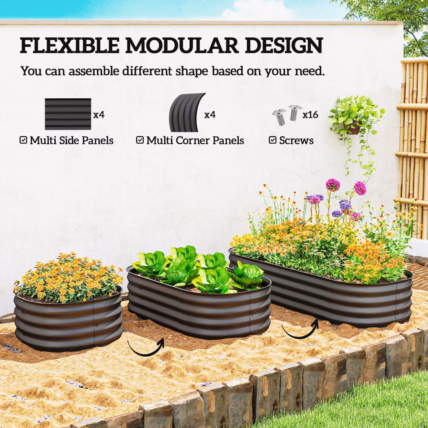 Outsunny Galvanised Steel Raised Garden Bed with Safety Edging in Grey, W: 62 cm, D: 30 cm, H: 62 cm – 3