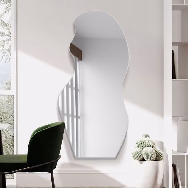 MirrorOutlet Modern Frameless Leaner Wall Mirror in Silver