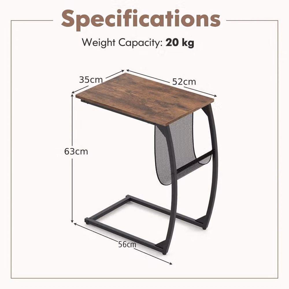 KORVIXA C-Shaped Metal Side Table in Brown, Height: 100 cm – 2