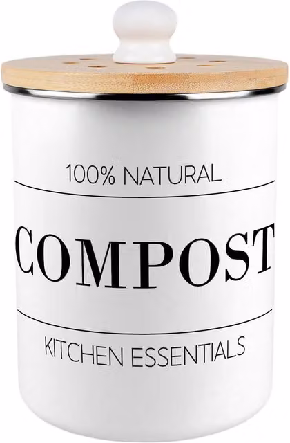 Purely Home Minimalist Essentials Compost Caddy Metal Kitchen Food Waste Bin with Flip Lid, 2L, White