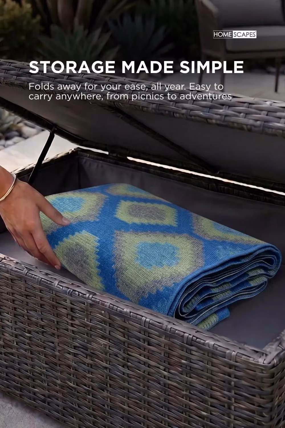 Homescapes Luxury Outdoor Rug in Blue and Green Ikat, W/D/H: 150 x 240 cm – 3