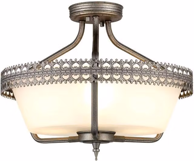 Crown Elstead 3 Light Semi Flush Ceiling Pendant Light in Grey and Bronze Metal with E27 Glass Domes