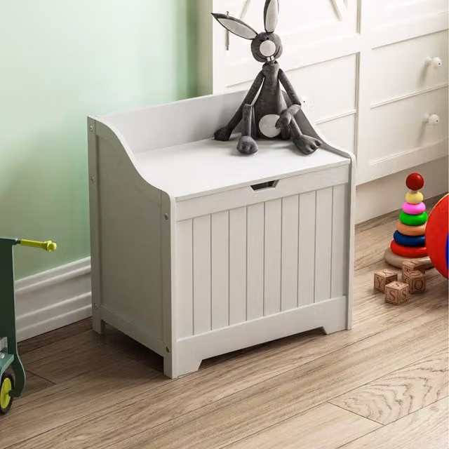 Vida Designs Minimalist Wooden Toy Box with Soft Close Lid in White and Grey