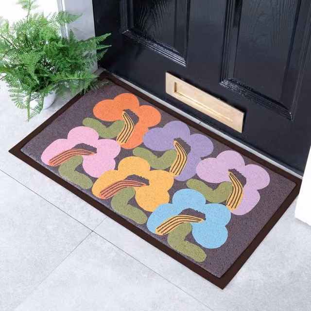Artsy Mats Elizabeth Olwen Chunky Flowers Indoor/Outdoor Doormat, Brown and Multicolour, W: 70 cm, D: 40 cm – 1