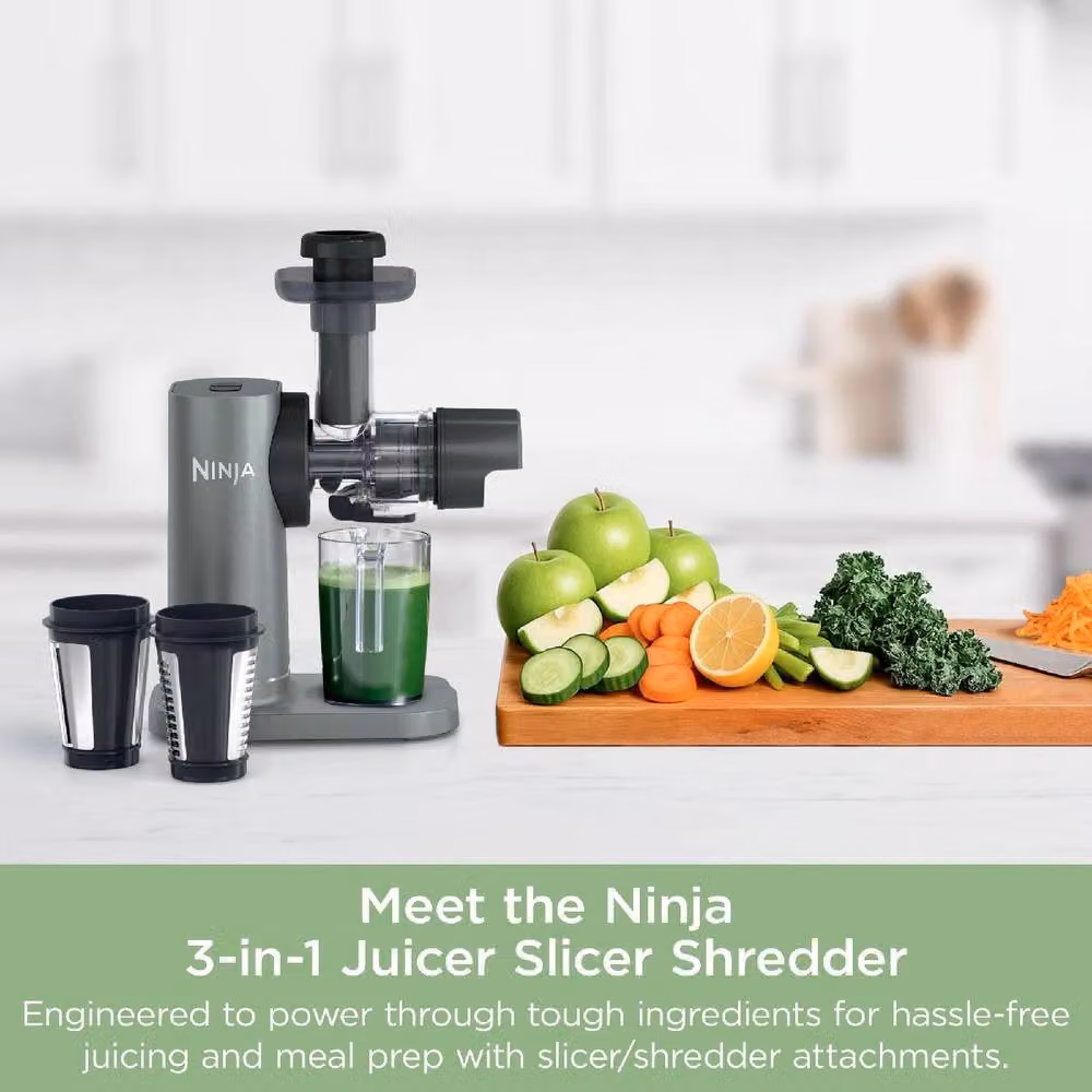 Ninja 3-in-1 Cold Press Slow Juicer with Slice and Shred Blades in Black or Grey JC152UK – 3