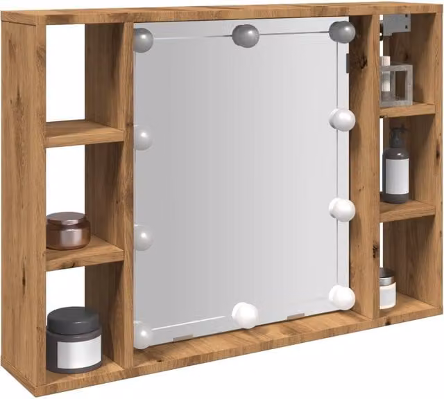 Berkfield Home LED Mirror Cabinet in Artisan Oak Brown, W/D/H: 76 x 15 x 55 cm – 1