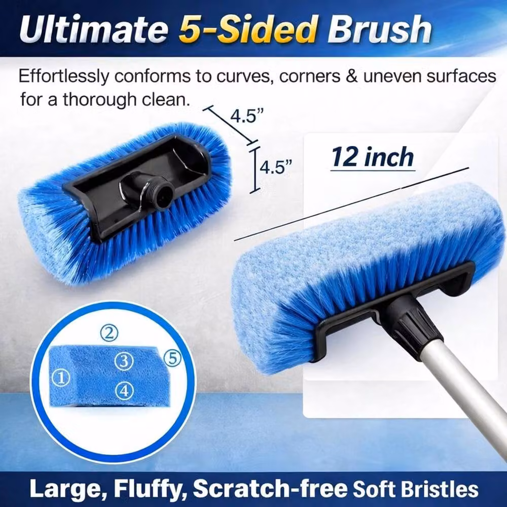 NESTLUNE Extendable Water Fed Car Wash Brush with Telescopic Aluminium Handle, Blue, W: 15 cm, H: 100 cm – 6