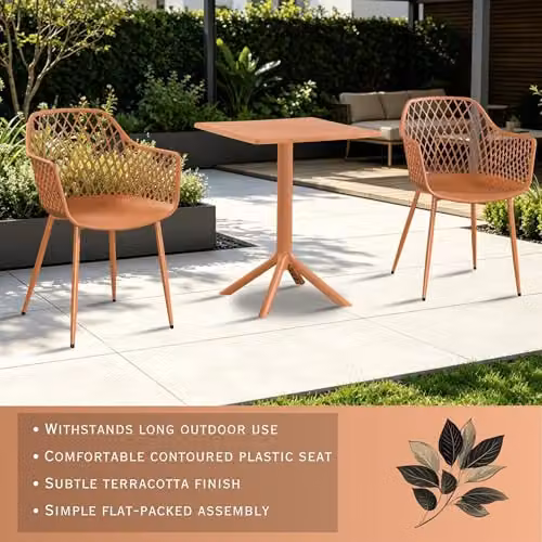 Core Products 3-Piece Bistro Garden Set with Two Lattice Armchairs and Square Plastic Table in White or Green – 2