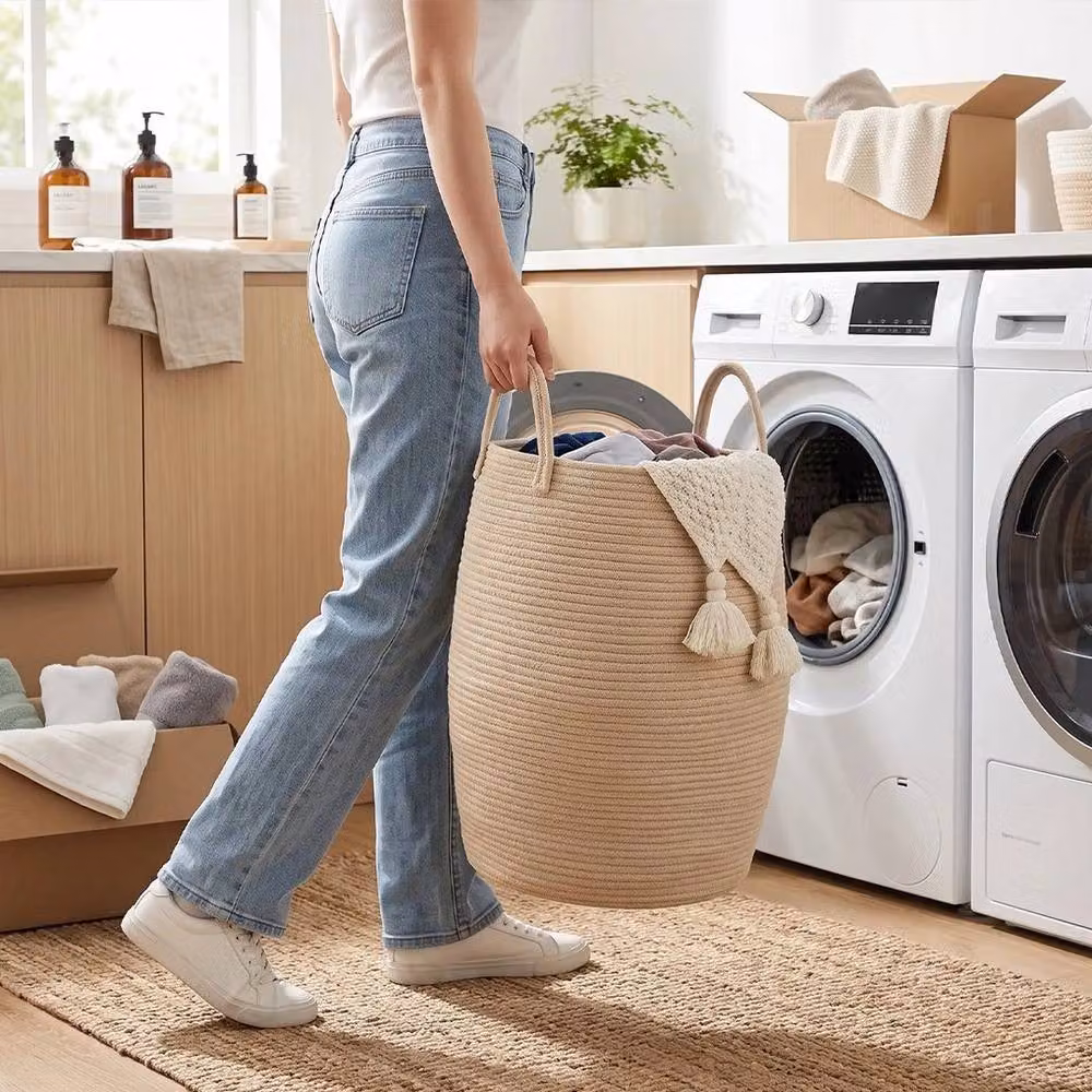 FORGEVIO Beige 65L Foldable Laundry Basket Bin Bag, H 53 x W 40 x D 40 cm – 2