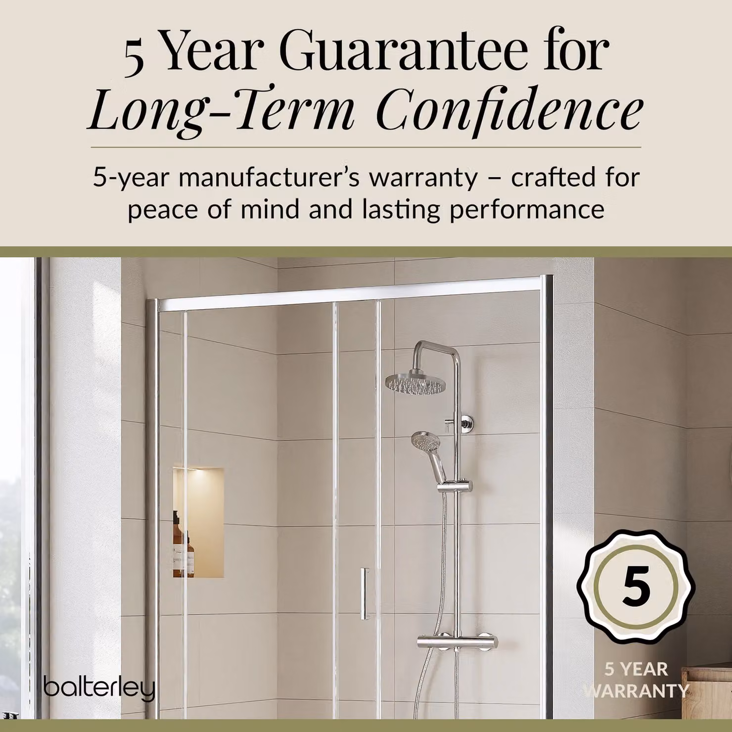 Balterley Pride Round Exposed Shower Kit with Fixed Overhead Shower, Handset and Thermostat in Chrome Silver – 2