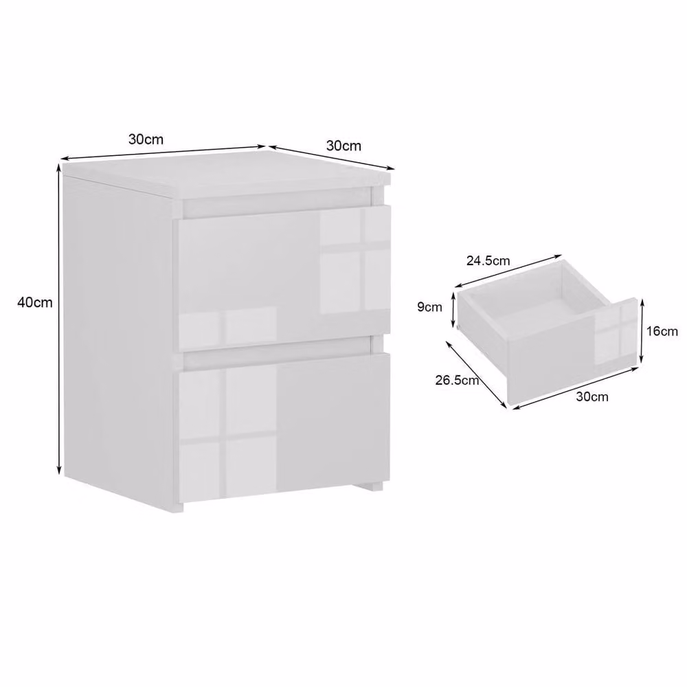 FORGEVIO Modern High Gloss Bedside Table with Drawer in White – 2