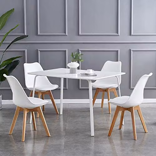 MCC Direct Set of 4 Retro Eva Dining Chairs with Wooden Legs and Padded Synthetic Leather Seats in White – 2