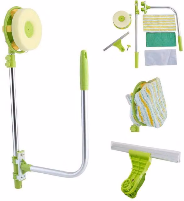 Kelvenix 2 in 1 U Shaped Telescopic Multipurpose Window Cleaner and Squeegee with Microfibre Head in Green – 1