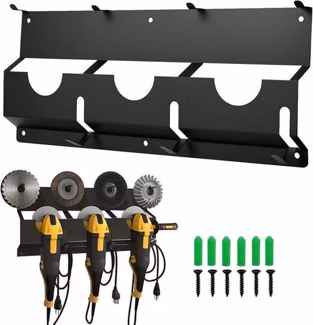 Hinsinc Wall Mounted Metal Angle Grinder Storage Rack, Black, W: 1000 cm, D: 52 cm, H: 2 cm