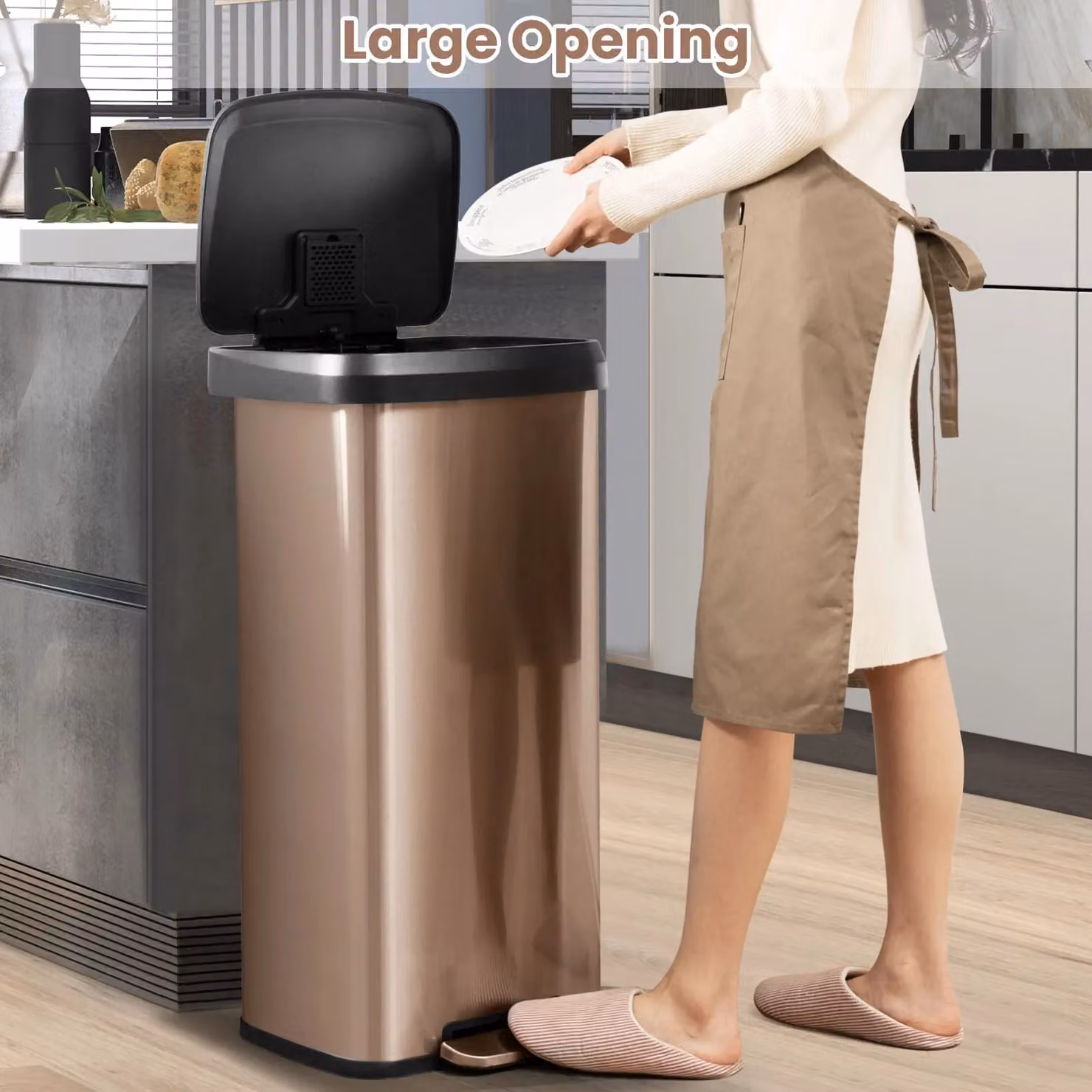 Gymax 68L Rose Gold Stainless Steel Recycling Pedal Bin with Soft Close Lid and Odour Filter – 3