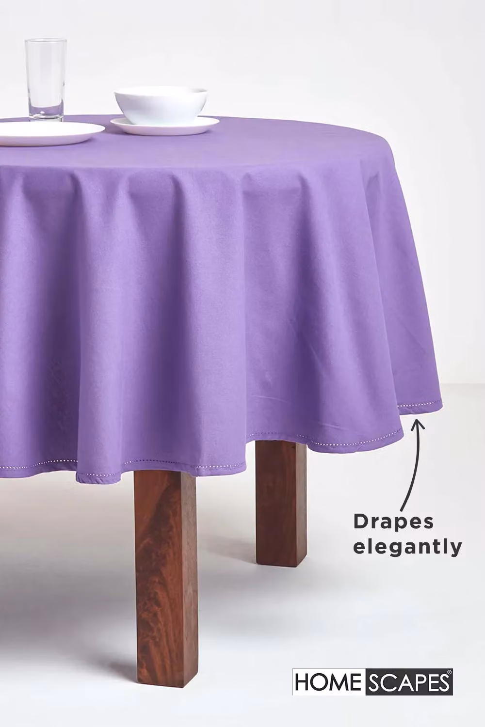 Homescapes Plain Purple Round Cotton Blend Tablecloth, Diameter: 178 cm – 3