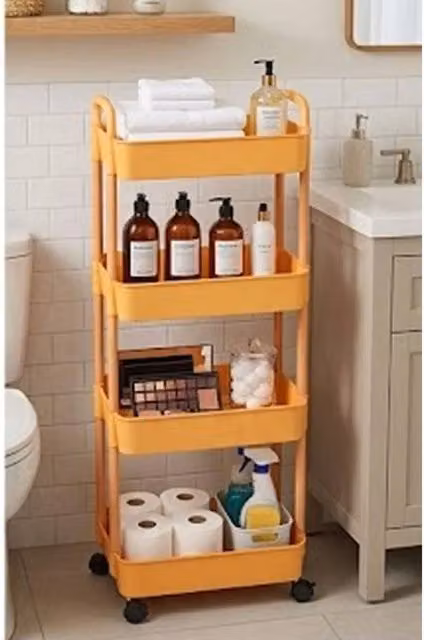 EONLION 4 Tier Kitchen Trolley Storage Rack Shelf in Yellow, Height: 100 cm