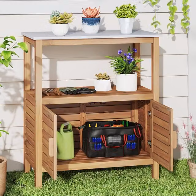COSTWAY Brown Wooden Outdoor Potting Bench