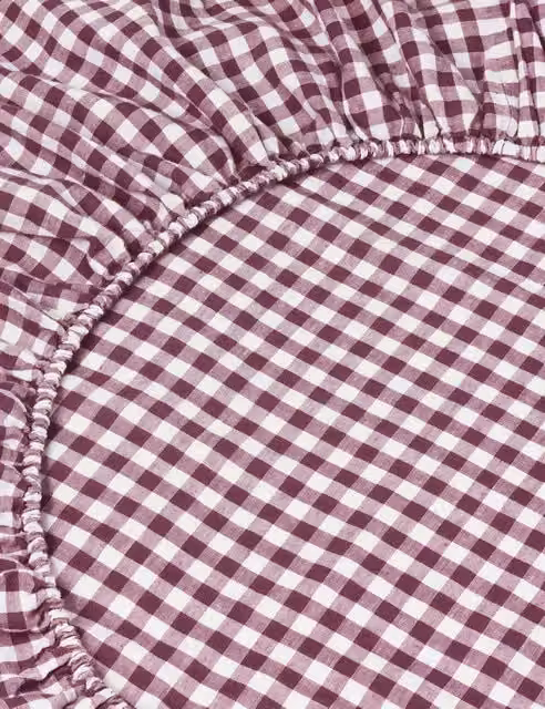 Piglet In Bed Pure Linen Gingham Fitted Sheet, Purple Mix, Single (3 ft)