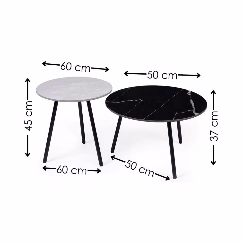 Cheshire Ardmore Set of 2 Modern Round Marble Top Side Tables in Grey and Black – 5