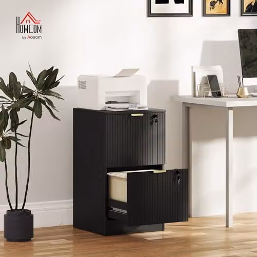 HOMCOM Modern Black and Gold 2 Drawer Filing Cabinet with Lockable Drawers and Hanging Rails, W/D/H: 40 x 40 x 71 cm – 2