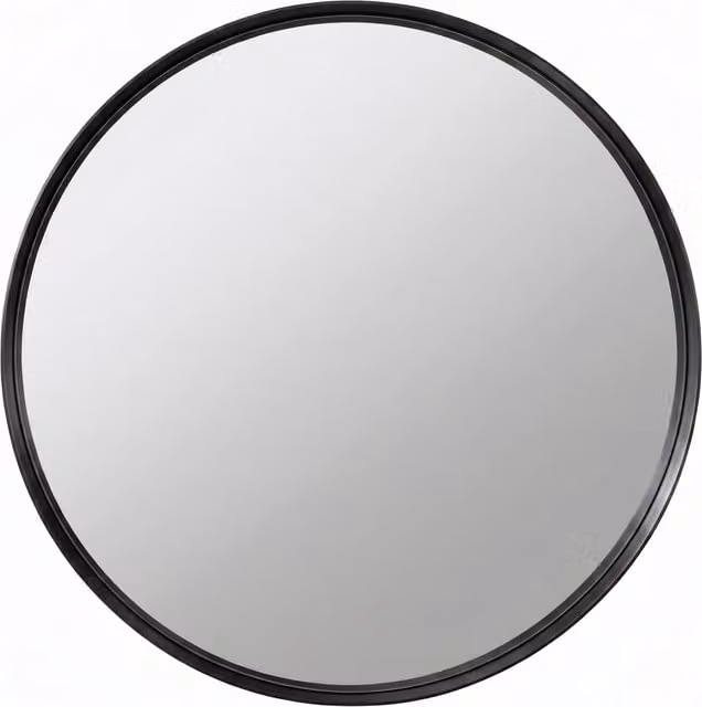 Biznest Minimalist Round Black Deep Frame Wall Mirror with Glass and Metal Construction
