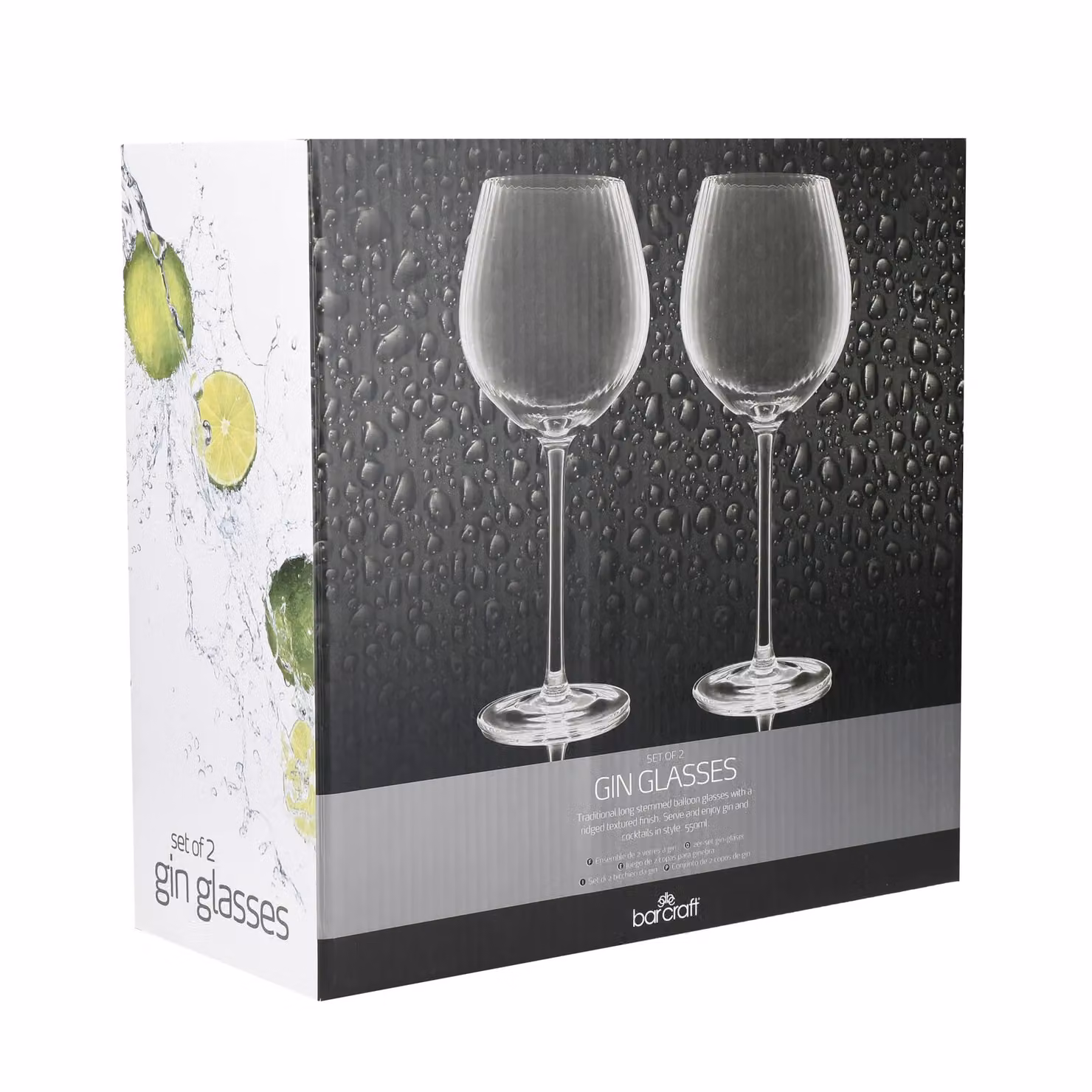BarCraft Set of 2 Yellow Transparent Striped Lead-Free Glass Cocktail Gin Glasses – 7