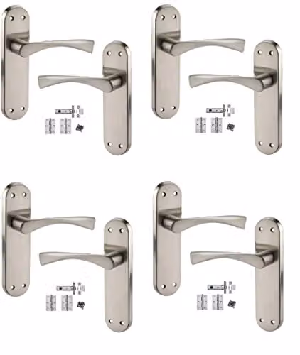 Golden Grace Astrid Latch Door Handle Set in Brushed Satin Stainless Steel Finish, Silver