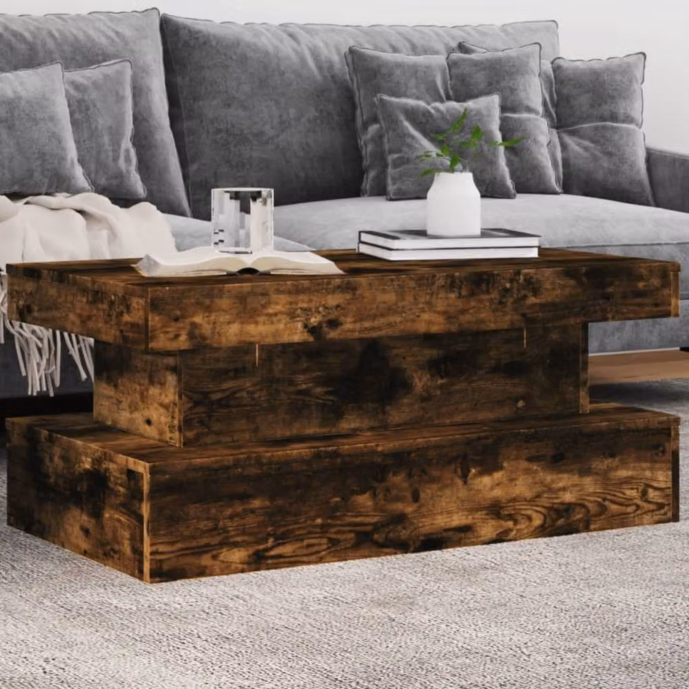 Berkfield Home Modern Coffee Table with LED Lights in Smoked Oak Brown, W/D/H: 90 x 50 x 40 cm – 2