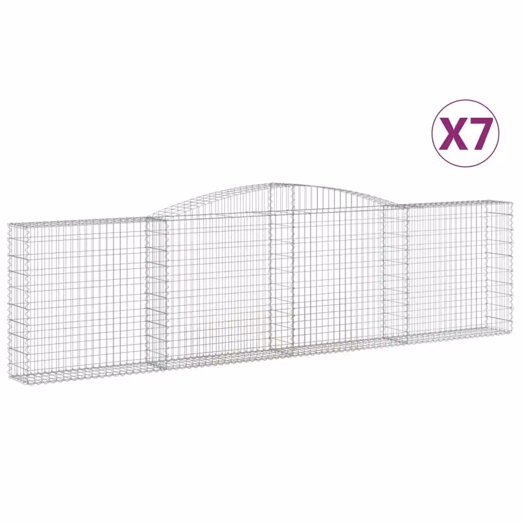 Berkfield Home Arched Gabion Baskets, 7 Piece Set, Silver Galvanised Steel, W: 400 cm, D: 30 cm, H: 100-120 cm – 2
