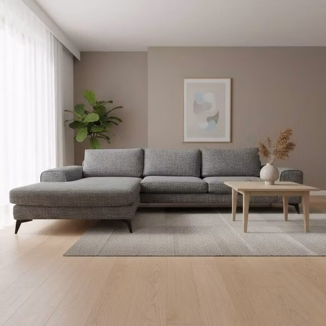 Abakus Direct Venice L-Shaped Chenille Corner Sofa in Grey, Left Facing – 1