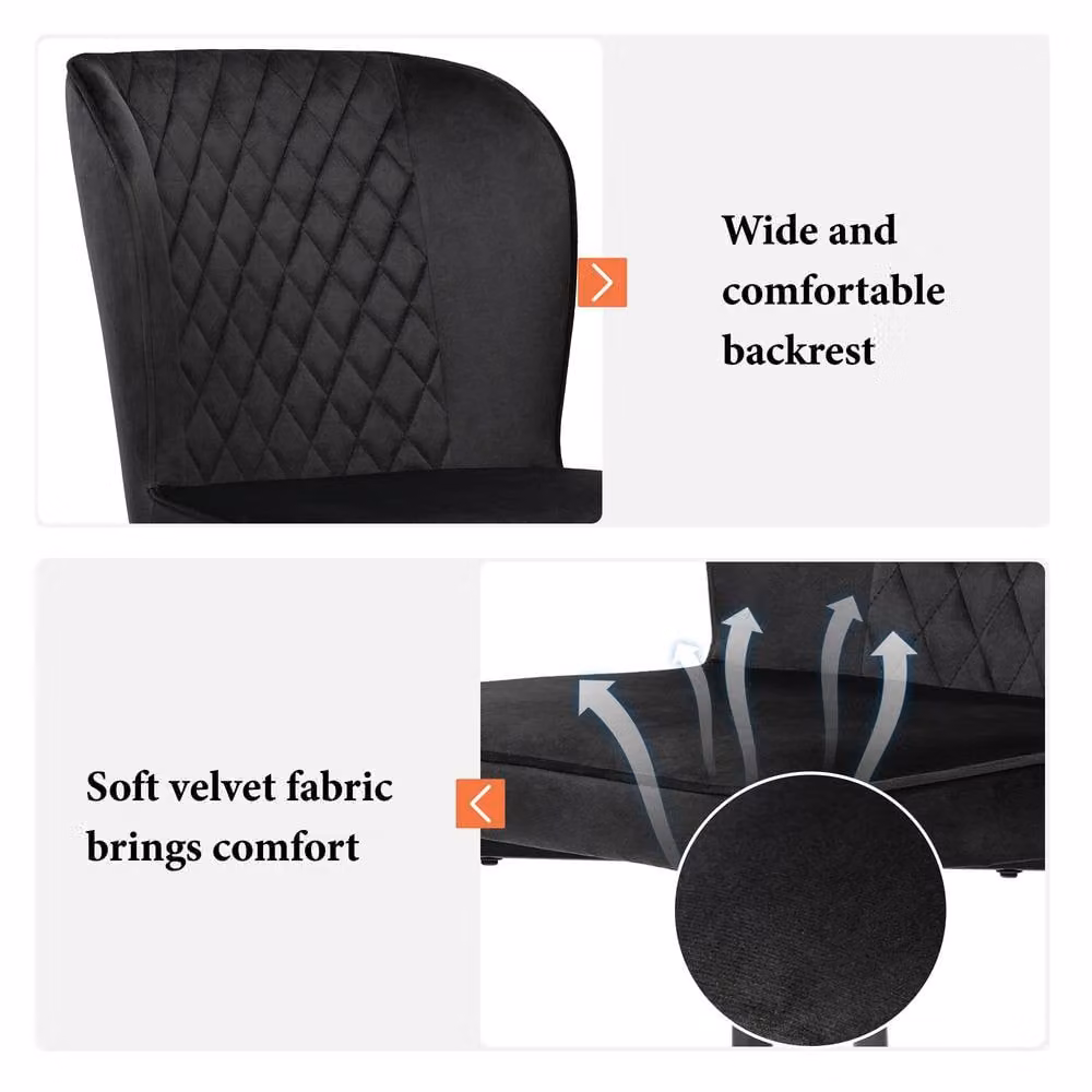 Rolipo Modern Black Velvet Dining Chairs Set of 2 with Metal Legs – 3