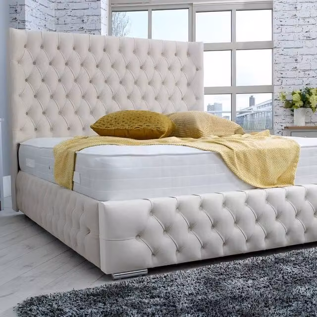 PARADISE BEDS LTD ComfortLift Double Bed Set in Beige with Headboard and Nightstand, W/D/H: 140 x 200 cm
