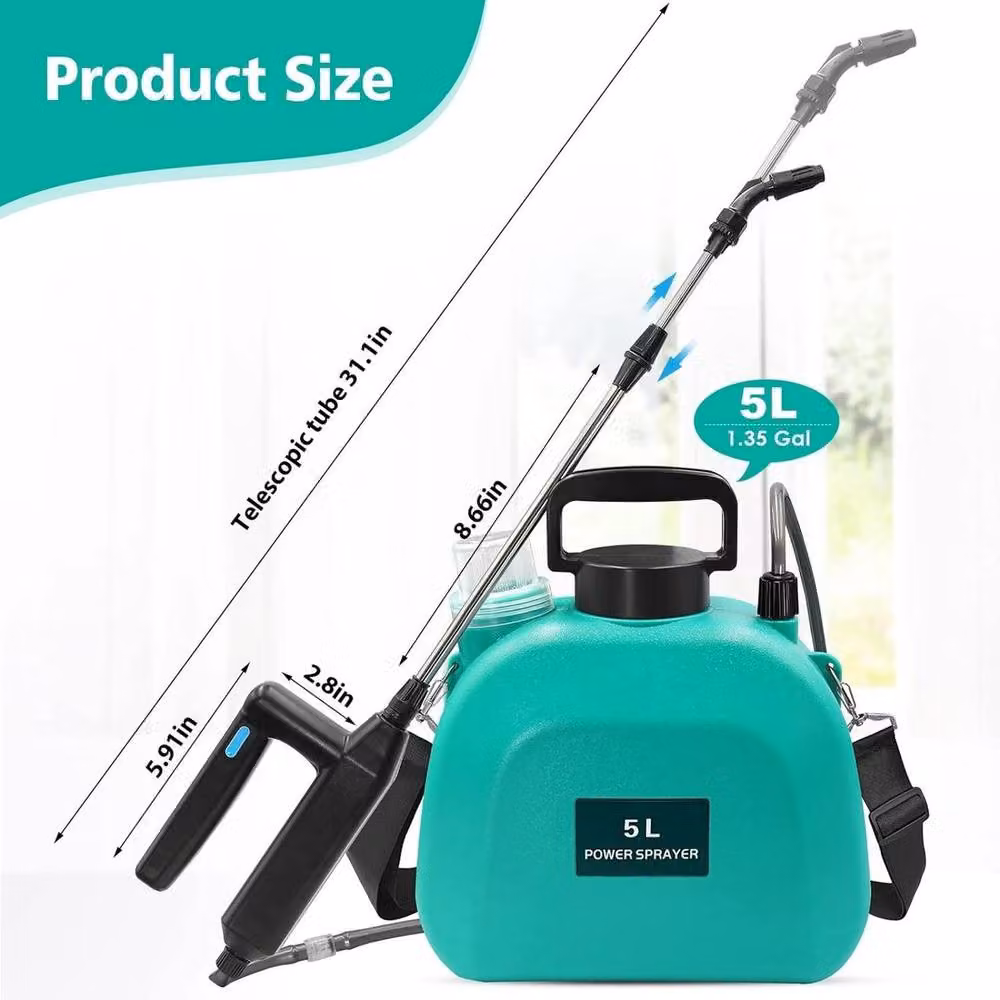 FLAVORA 5L Garden Pressure Sprayer with Rechargeable Battery in Green – 5