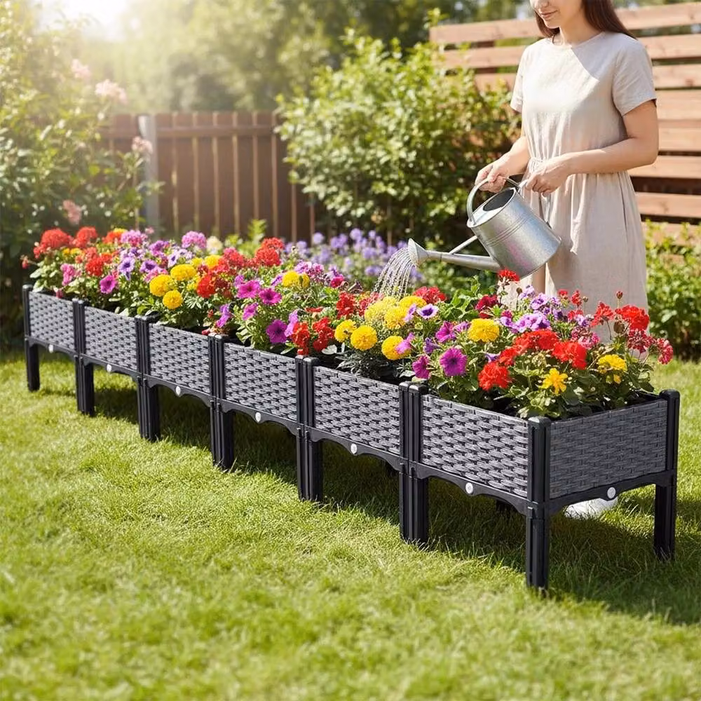 NESTLUNE Grey Plastic Raised Garden Bed Planter, W: 240 cm, D: 40 cm, H: 36 cm – 2