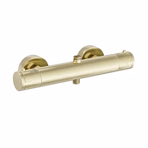 Nes Home Round Brushed Brass Exposed Thermostatic Single Lever Shower Mixer Bar Valve in Gold – 2